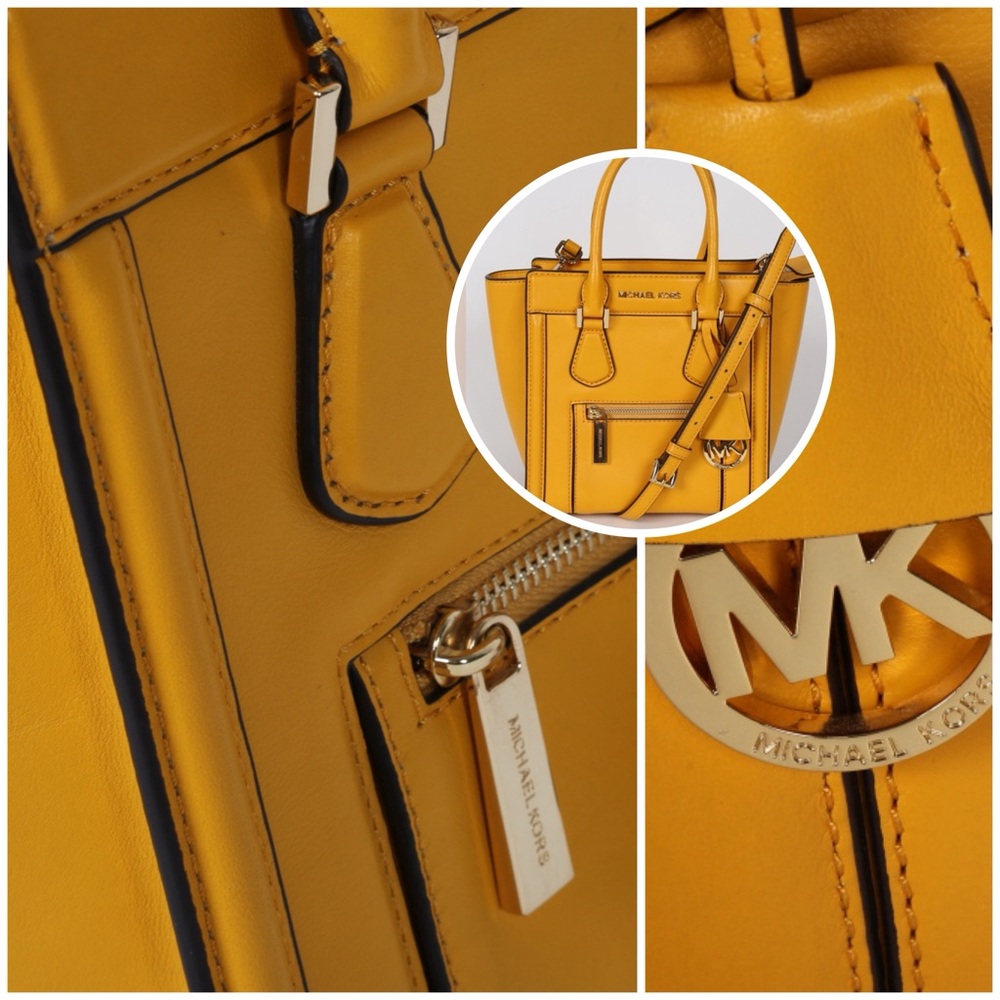 MICHAEL Michael Kors Colette Top Zip Satchel Crossbody in Ochre, Like New